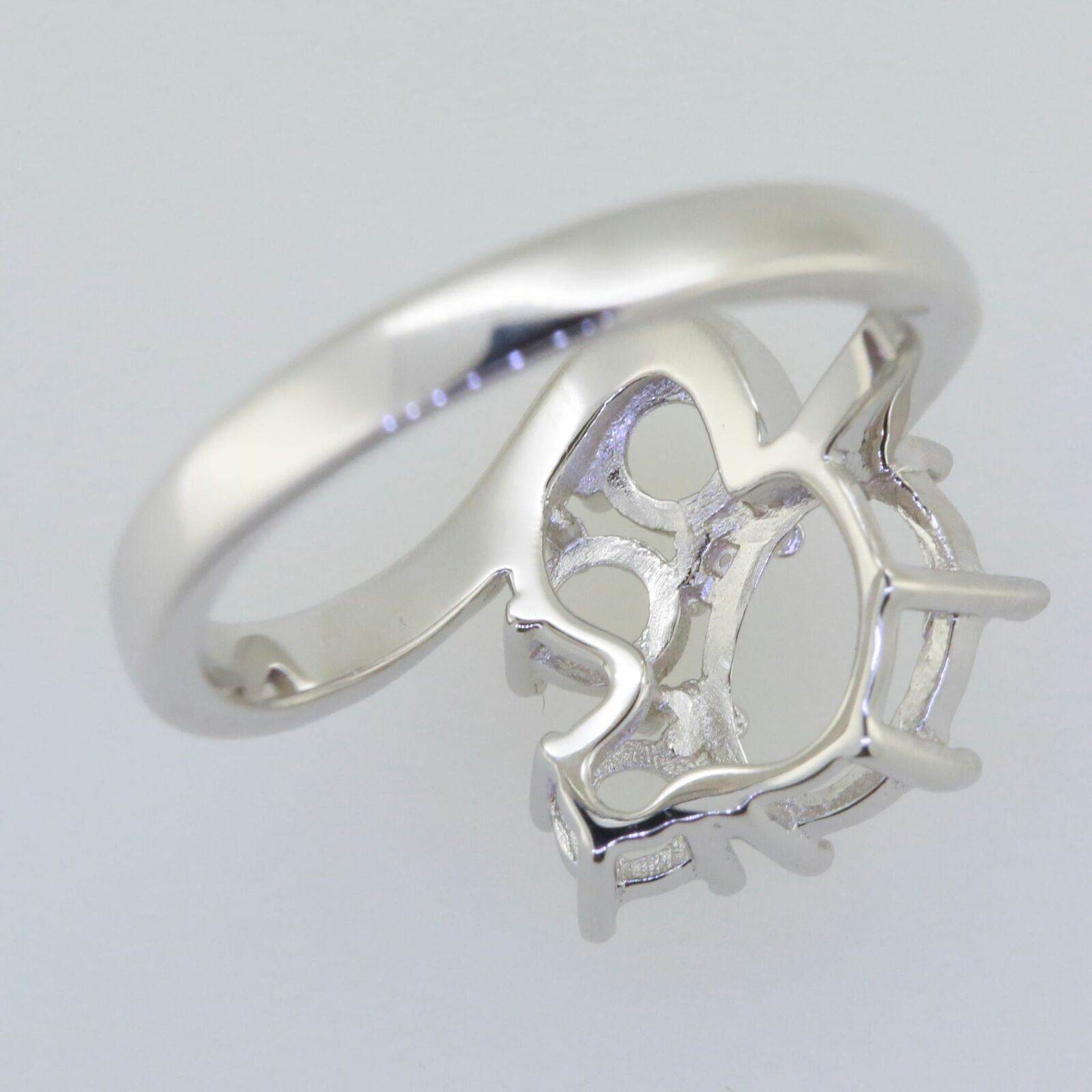 14K White Gold Semi Mount Ring Setting Oval OV 9x7mm RD 4x4mm - Syzjewelry