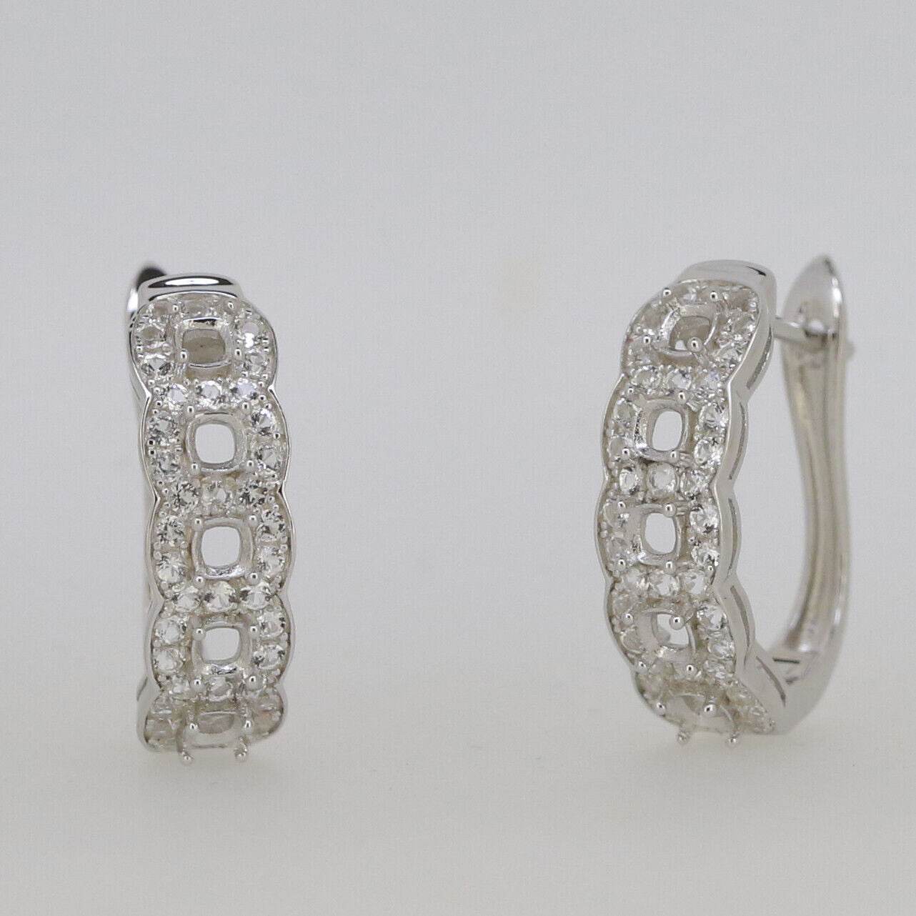 Sterling Silver Semi Mount Earrings Setting Cushion Cu 3x3mm Halo Topaz Hoop - Syzjewelry