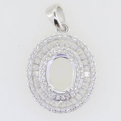 Sterling Silver Semi Mount Pendant Setting Oval OV 9x7mm Baguette Halo - Syzjewelry