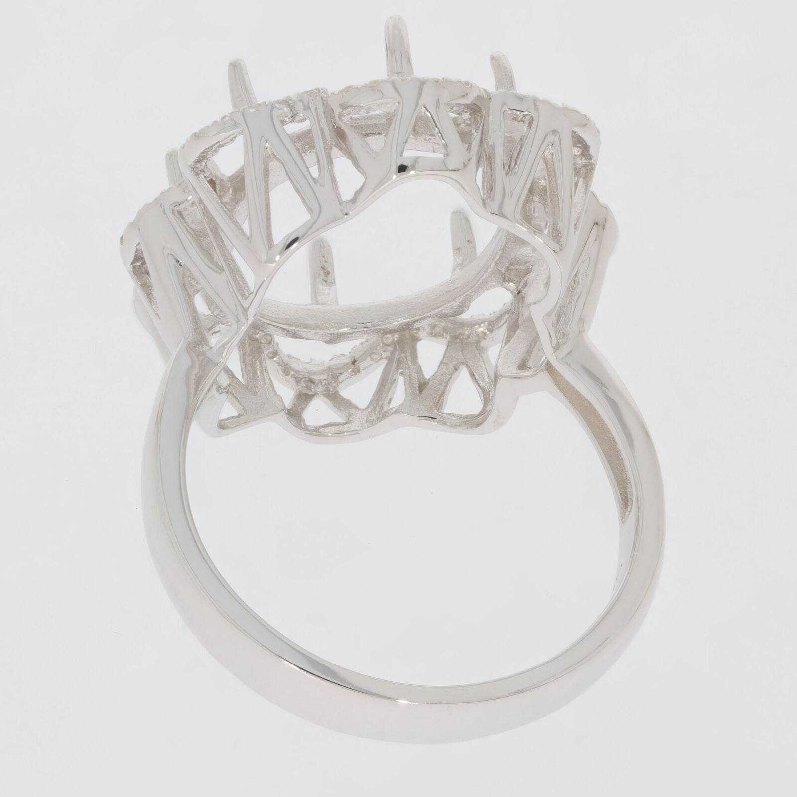 Sterling Silver Semi Mount Ring Setting Oval OV 17X13mm Swirl Halo - Syzjewelry