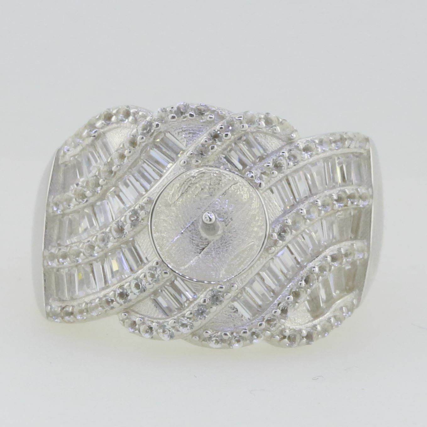 Sterling Silver Semi Mount Ring Setting Pearl Round RD 10X10mm Baguett - Syzjewelry