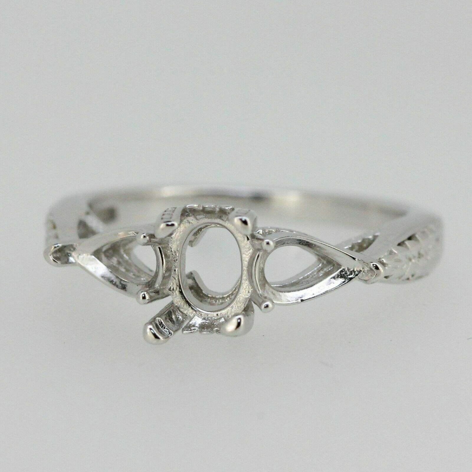 Sterling Silver Semi Mount Ring Setting Oval OV 8x6mm & PE 6x4mm 3 stone - Syzjewelry