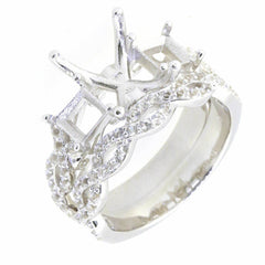 Sterling Silver Semi Mount Ring Setting Emerald OCT 10X8mm SQ5x5 3 Stone - Syzjewelry