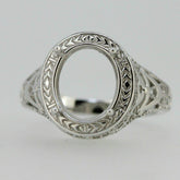 Sterling Silver Semi Mount Ring Setting Oval OV 11x9mm Art Deco Style - Syzjewelry