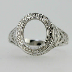 Sterling Silver Semi Mount Ring Setting Oval OV 11x9mm Art Deco Style - Syzjewelry
