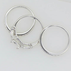 3 PC set 14K White Gold Semi Mount Ring Setting Round RD 8x8mm - Syzjewelry