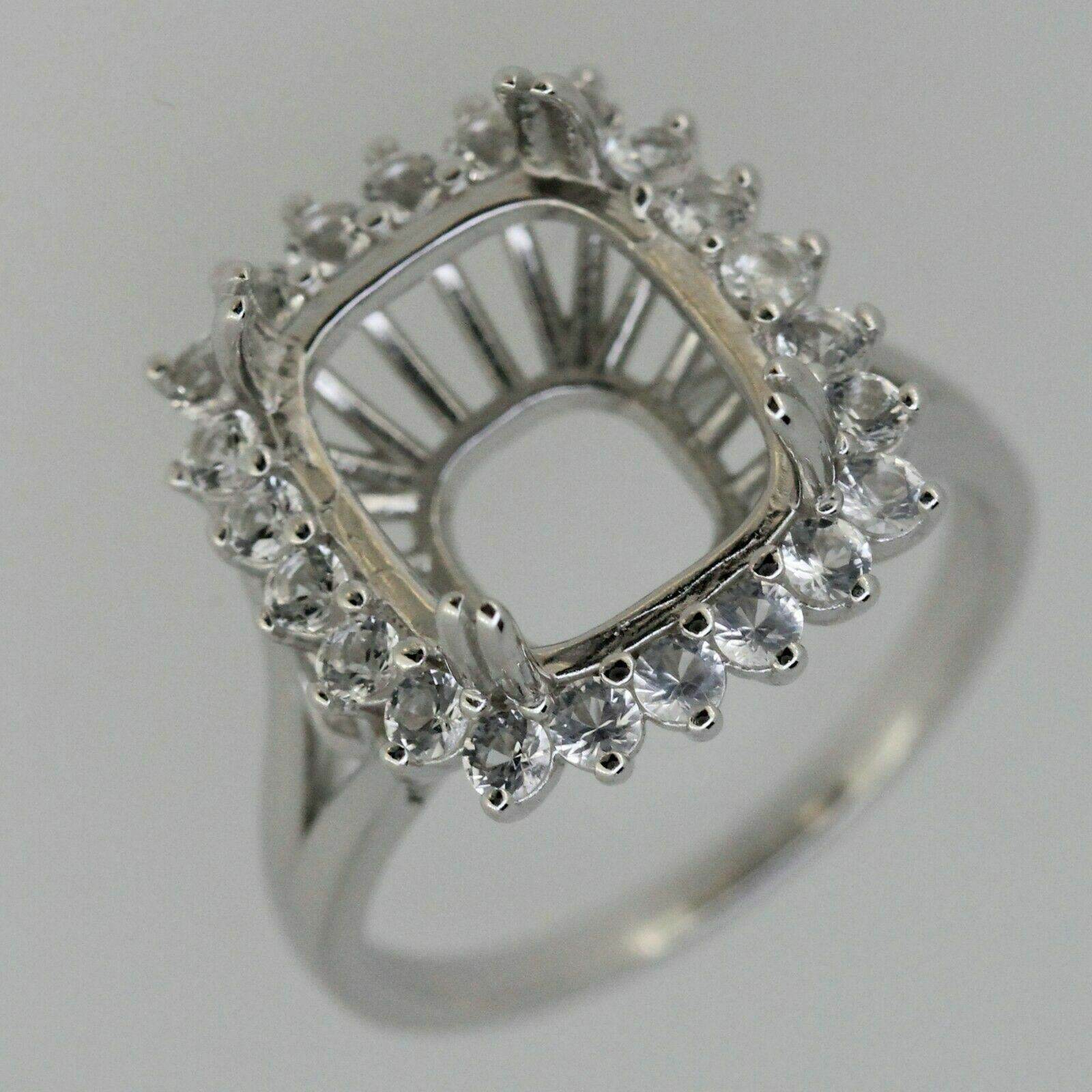 Sterling Silver Semi Mount Ring Setting Cushion CU 12x10mm Halo White Topaz - Syzjewelry