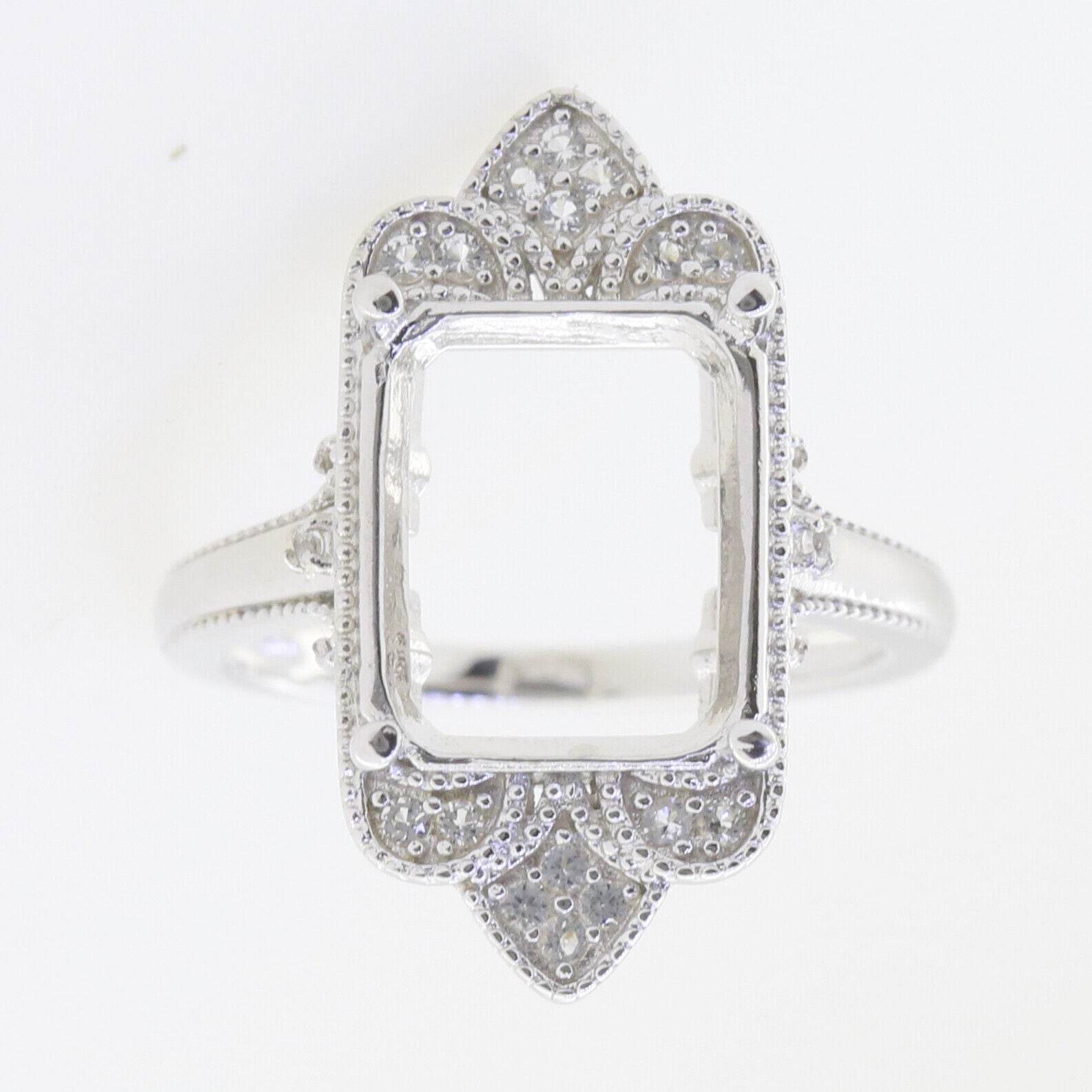 Sterling Silver Semi Mount Ring Setting Emeral OCT 12x10mm Milgrain - Syzjewelry