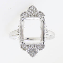 Sterling Silver Semi Mount Ring Setting Emeral OCT 12x10mm Milgrain - Syzjewelry