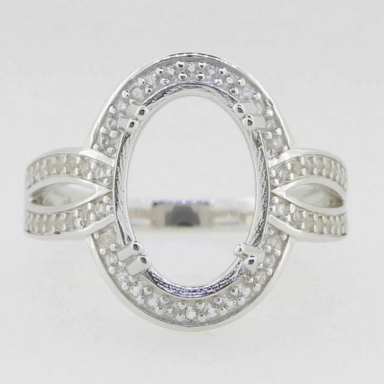 Sterling Silver Semi Mount Ring Setting Oval OV 14x10mm Halo Split Sha - Syzjewelry
