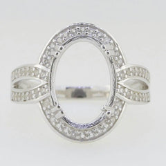 Sterling Silver Semi Mount Ring Setting Oval OV 14x10mm Halo Split Sha - Syzjewelry
