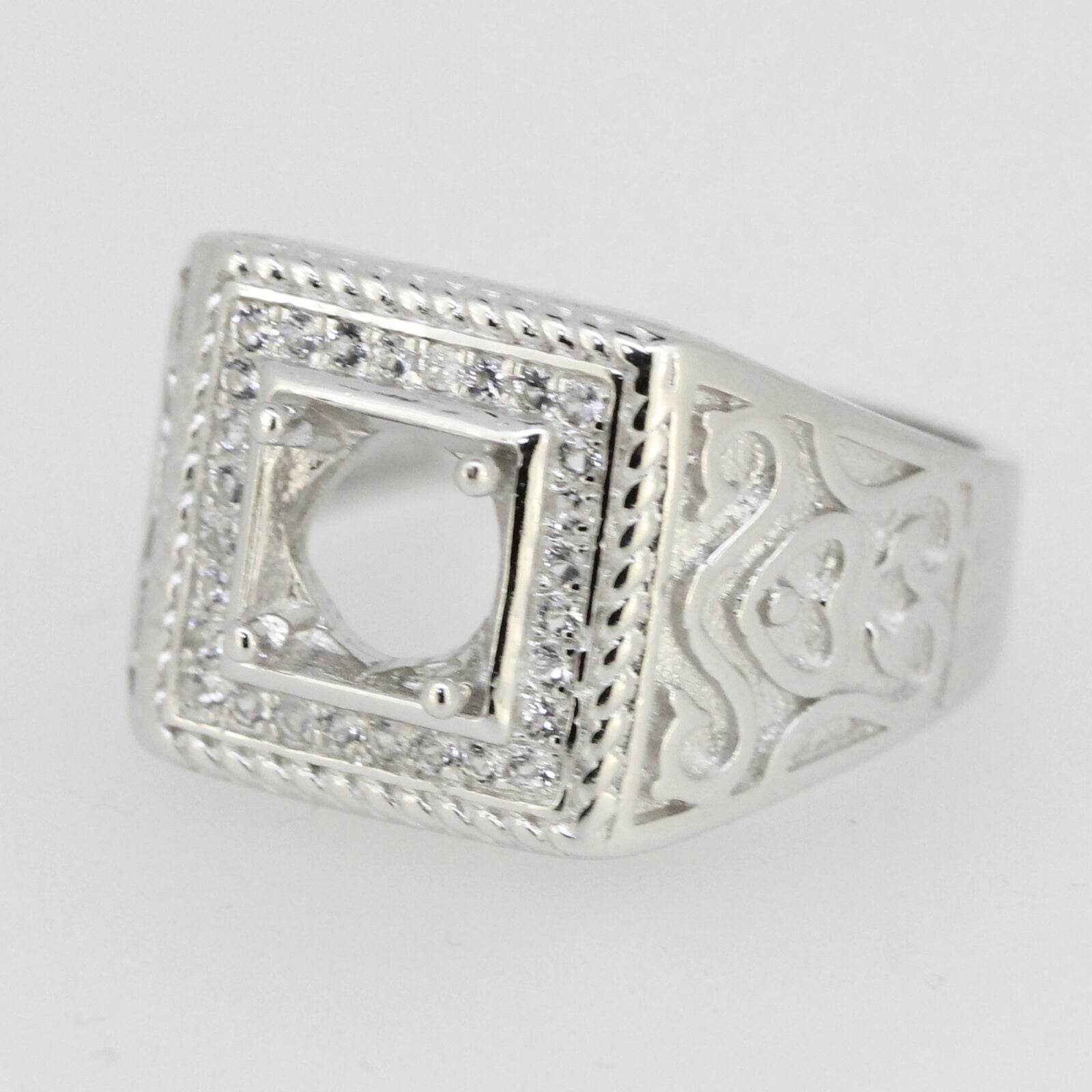Sterling Silver Semi Mount Ring Setting RD 6.5x6.5mm Men's Ring - Syzjewelry