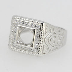 Sterling Silver Semi Mount Ring Setting RD 6.5x6.5mm Men's Ring - Syzjewelry