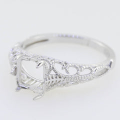 Filigree Sterling Silver Semi Mount Ring Setting Cushion CU 7x7mm Vintage - Syzjewelry