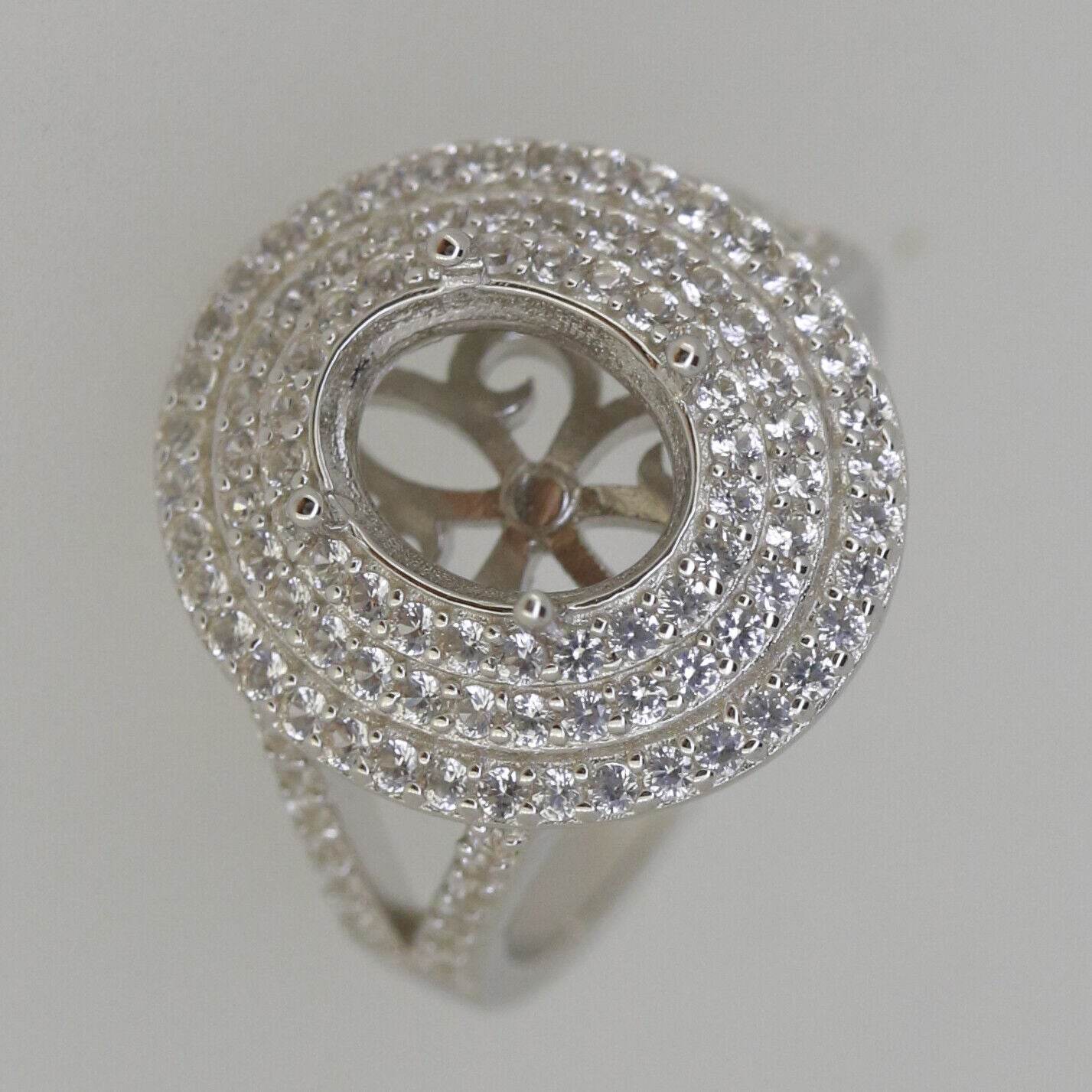 Sterling Silver Semi Mount Ring Setting Oval OV 10x8mm Black Spinel Triple Halo Split Shank - Syzjewelry