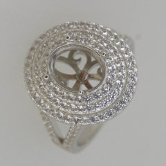 Sterling Silver Semi Mount Ring Setting Oval OV 10x8mm Black Spinel Triple Halo Split Shank - Syzjewelry