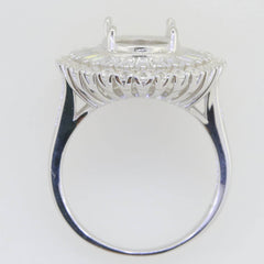 Sterling Silver Semi Mount Ring Setting Oval OV 12x10mm Baguette Halo - Syzjewelry