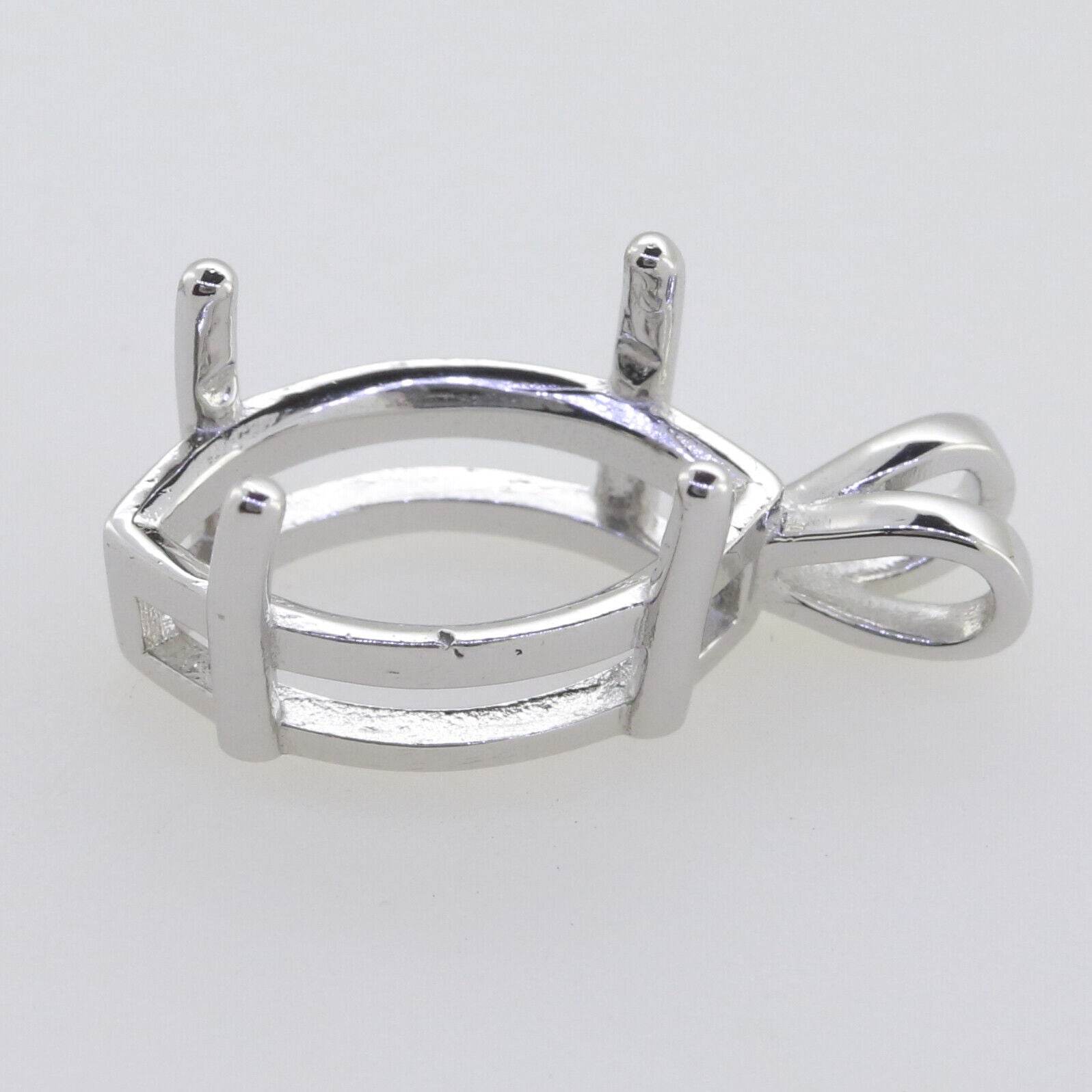 Sterling Silver Semi Mount Pendant Setting Marquise MQ 16x10mm White Topaz - Syzjewelry