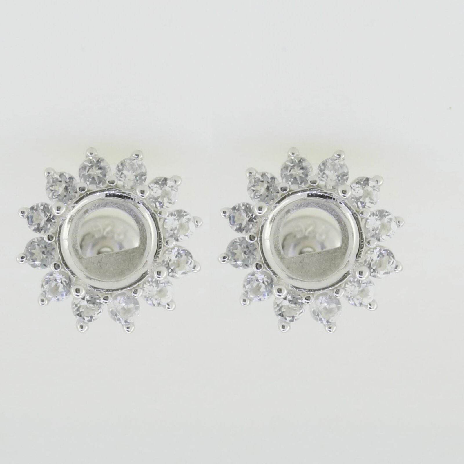 Sterling Silver Semi Mount Earrings Setting Round RD 6.5mm White Topaz - Syzjewelry