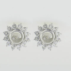 Sterling Silver Semi Mount Earrings Setting Round RD 6.5mm White Topaz - Syzjewelry