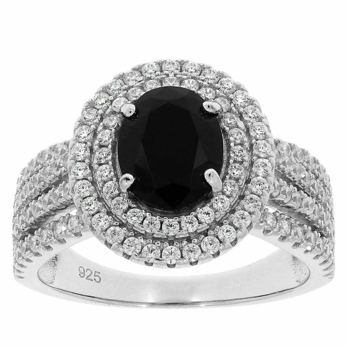 Sterling Silver Semi Mount Ring Setting OV 9X7mm Black Spinel Halo Whi - Syzjewelry