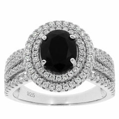 Sterling Silver Semi Mount Ring Setting OV 9X7mm Black Spinel Halo Whi - Syzjewelry