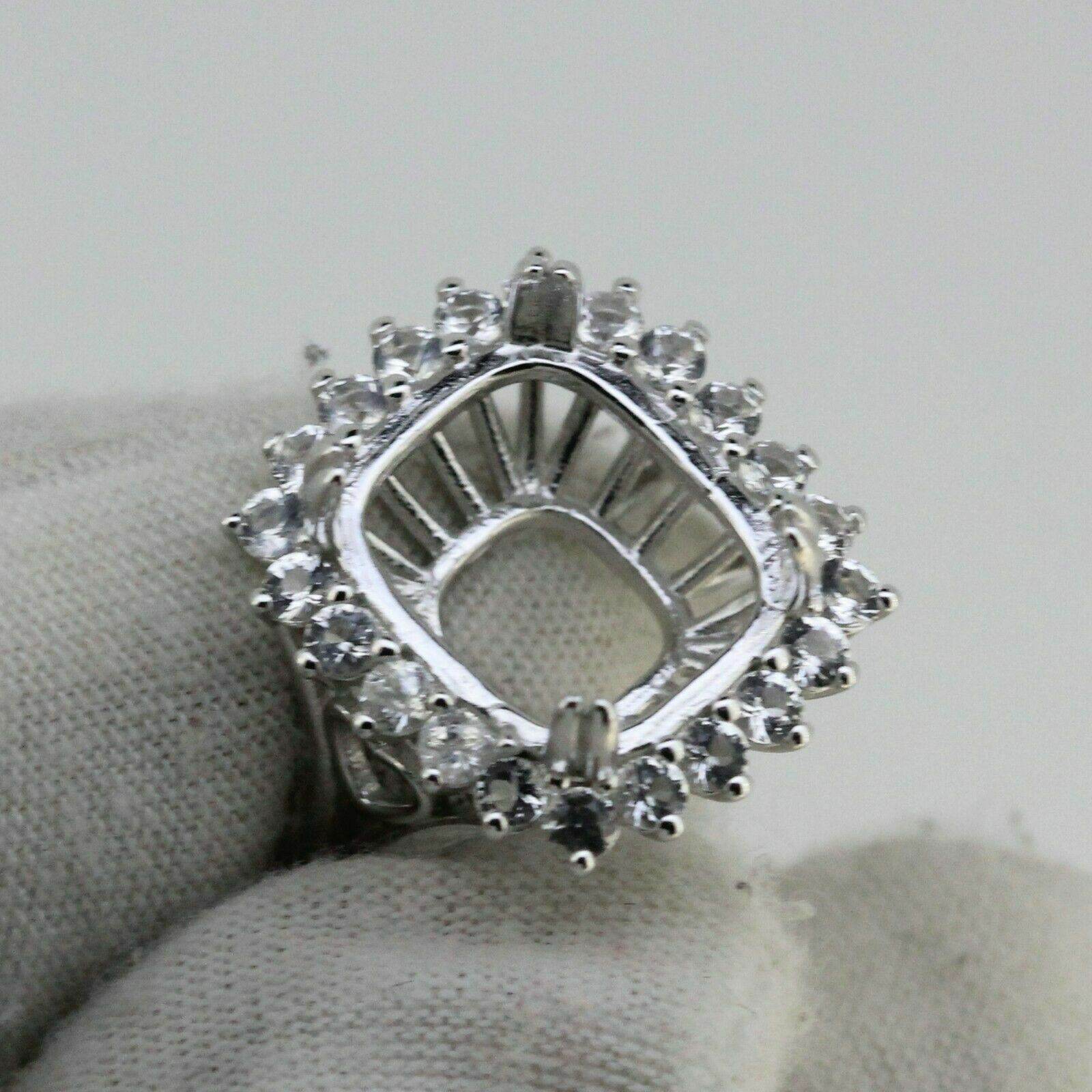 Sterling Silver Semi Mount Ring Setting Cushion CU 12x10mm Halo White Topaz - Syzjewelry