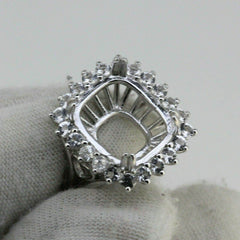 Sterling Silver Semi Mount Ring Setting Cushion CU 12x10mm Halo White Topaz - Syzjewelry