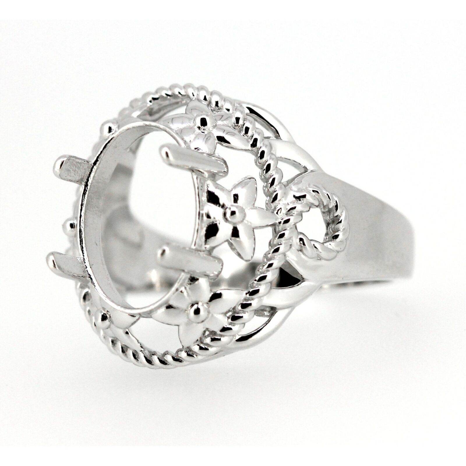 Art Deco Style Sterling Silver Semi Mount Ring Setting Oval OV 12x10mm - Syzjewelry