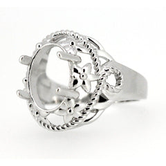 Art Deco Style Sterling Silver Semi Mount Ring Setting Oval OV 12x10mm - Syzjewelry