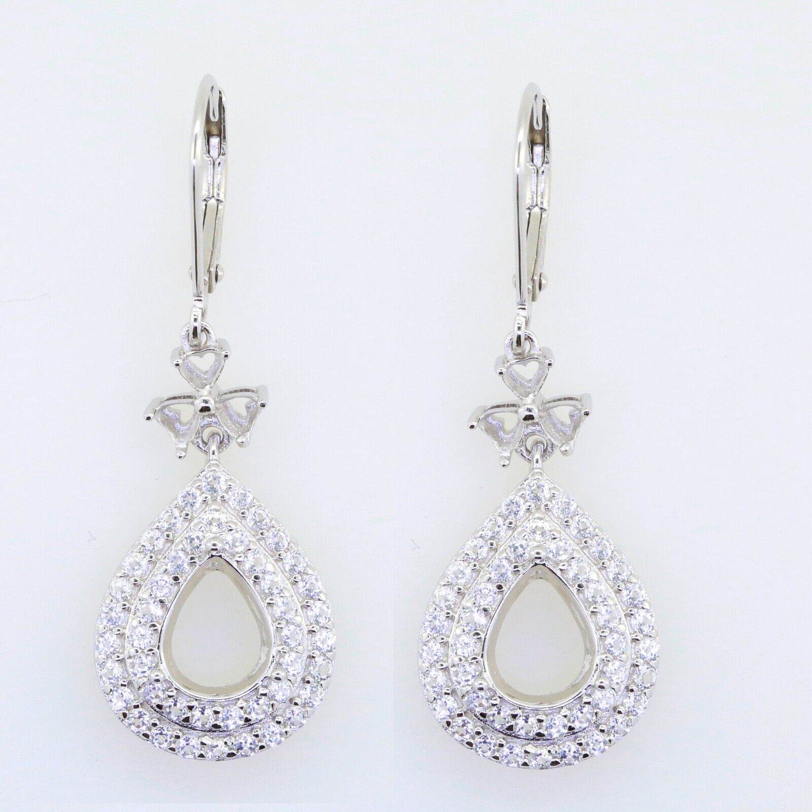 Sterling Silver Semi Mount Pendant Setting Pear PE 9x7mm Double Halo Topaz - Syzjewelry