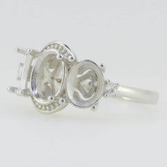 Sterling Silver Semi Mount Ring Setting Oval OV 9X7mm OV 7x5 Three Sto - Syzjewelry