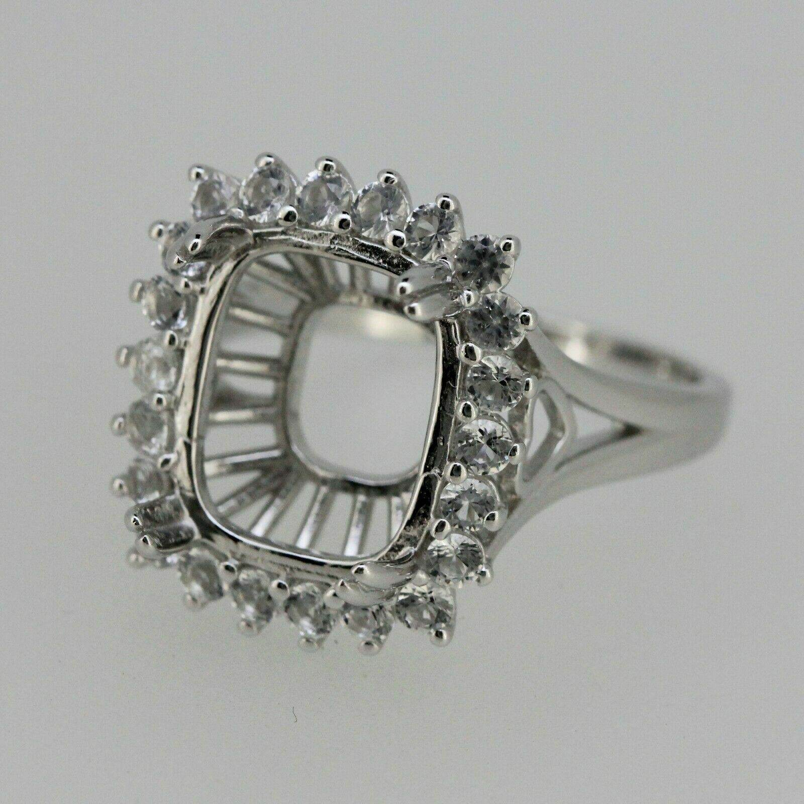 Sterling Silver Semi Mount Ring Setting Cushion CU 12x10mm Halo White Topaz - Syzjewelry