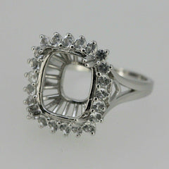 Sterling Silver Semi Mount Ring Setting Cushion CU 12x10mm Halo White Topaz - Syzjewelry