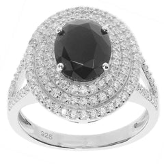 Sterling Silver Semi Mount Ring Setting Oval OV 10x8mm Black Spinel Triple Halo Split Shank - Syzjewelry