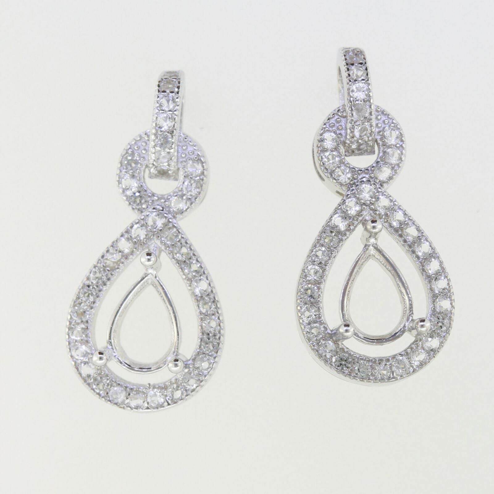 Sterling Silver Semi Mount Earrings Setting Pear PE 7x5mm Drop Stud Halo Topaz - Syzjewelry