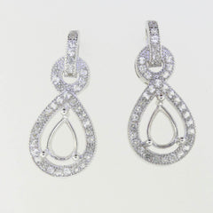 Sterling Silver Semi Mount Earrings Setting Pear PE 7x5mm Drop Stud Halo Topaz - Syzjewelry