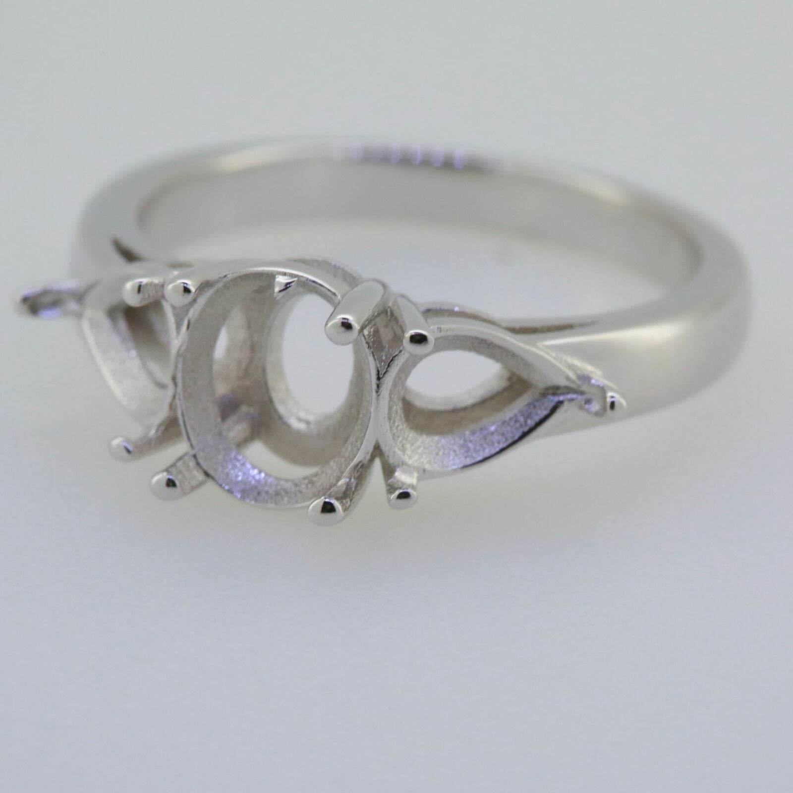 Sterling Silver Semi Mount Ring Setting Oval OV 8x6mm PE 7x5mm 3 Stones - Syzjewelry