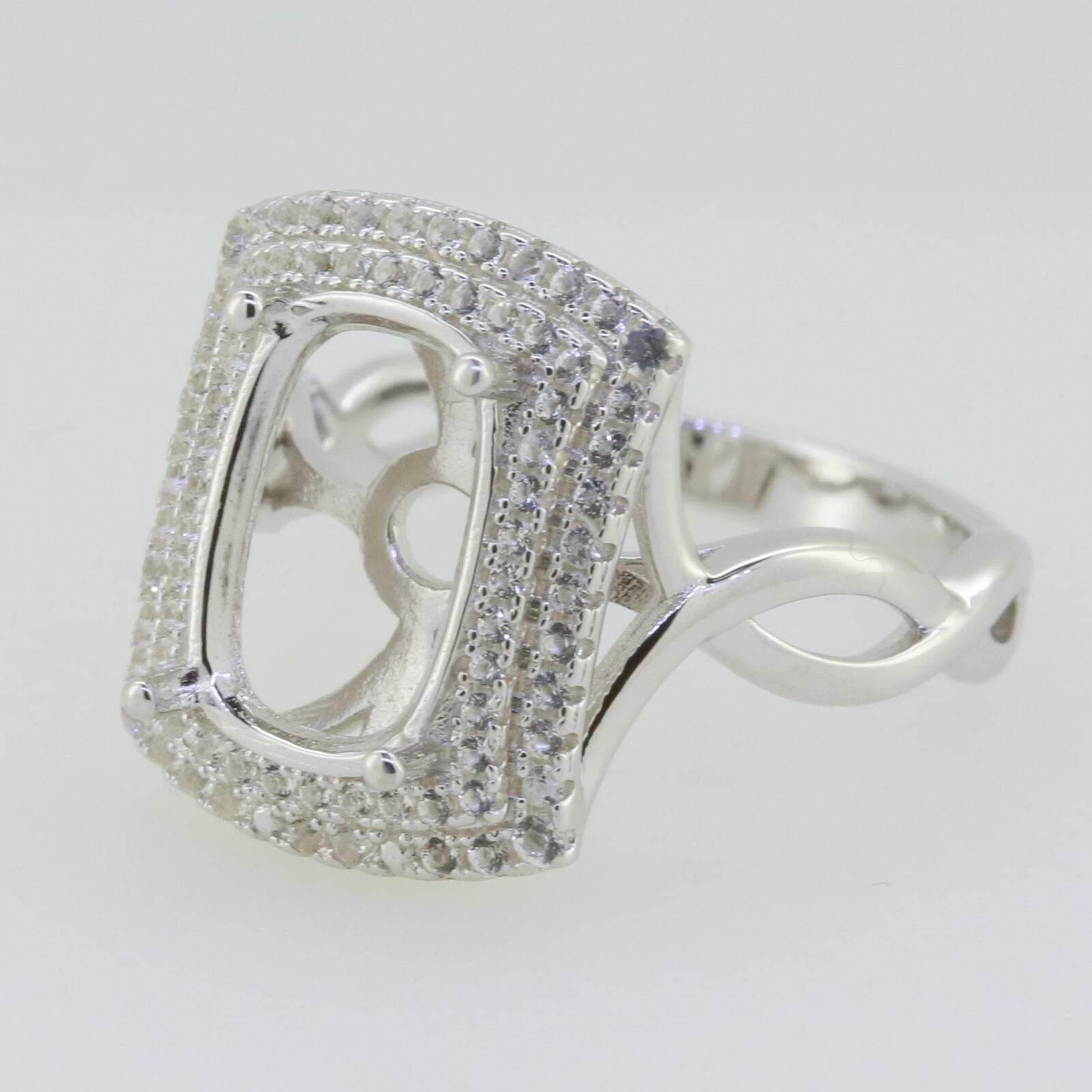 Sterling Silver Semi Mount Ring Setting Cushion CU 12X8mm White Topaz - Syzjewelry