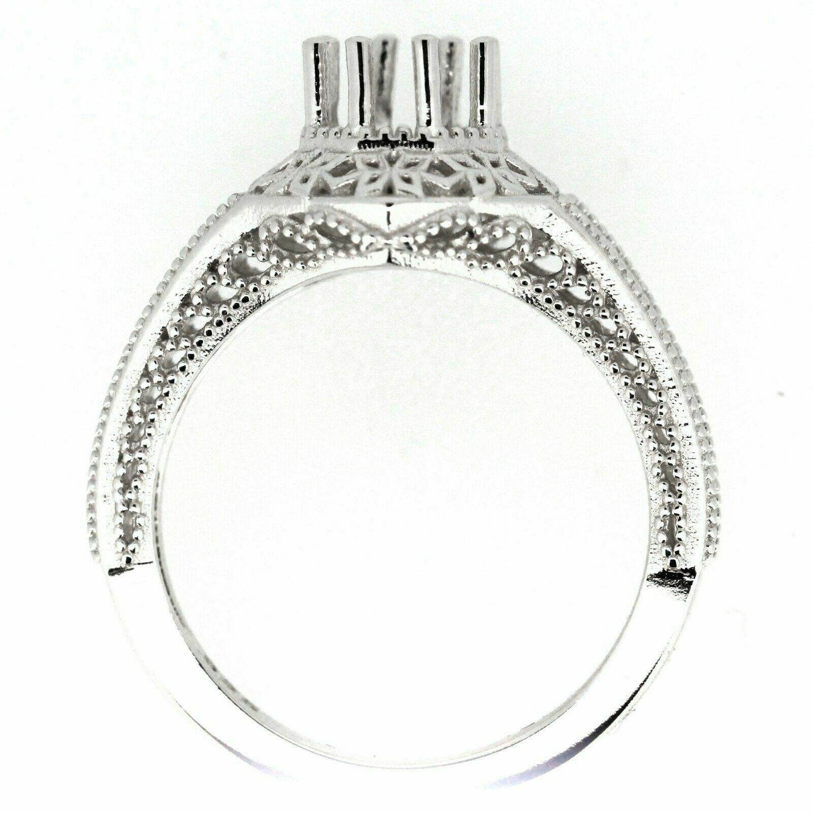 Sterling Silver Semi Mount Ring Setting Round RD 6x6mm Art Deco Style - Syzjewelry