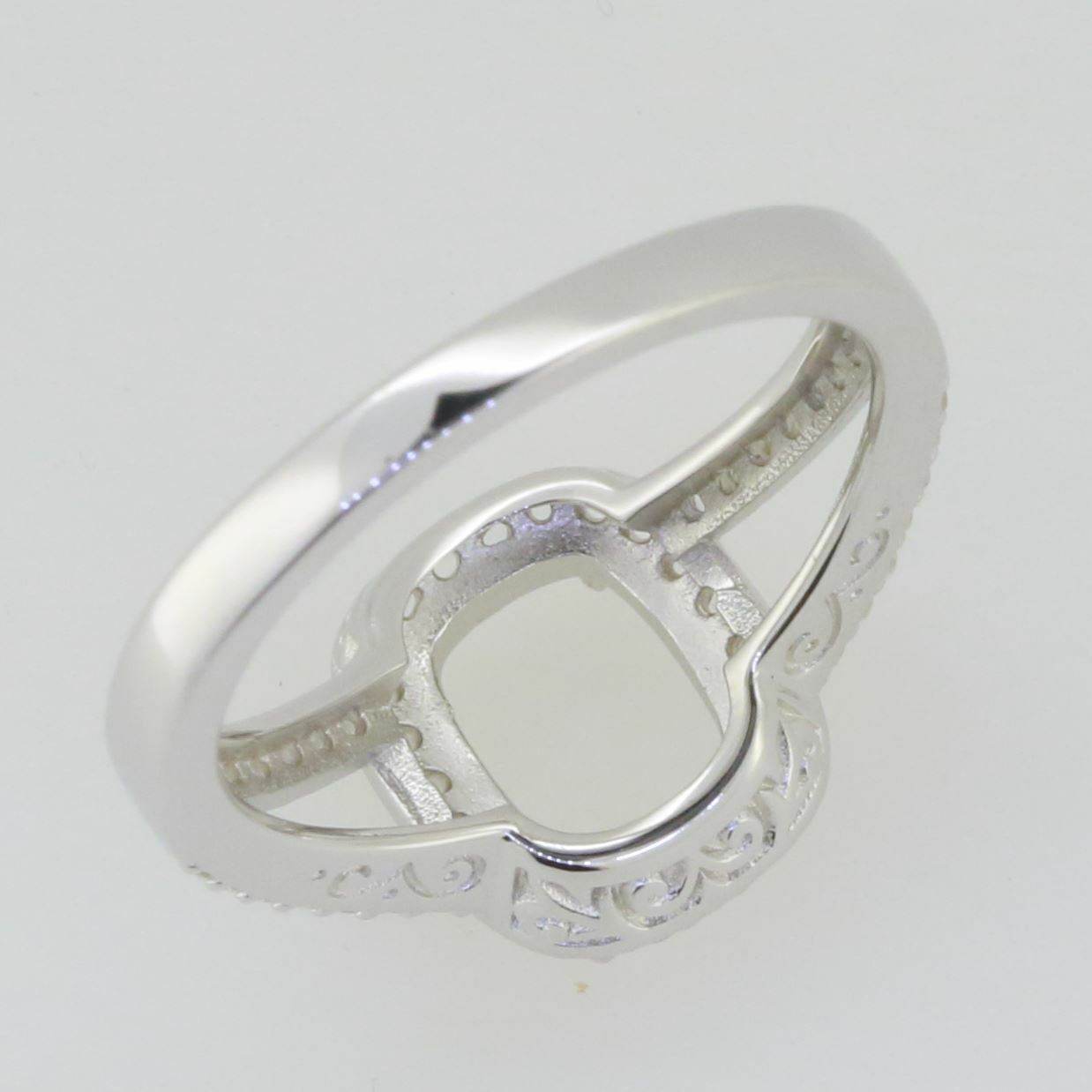 Sterling Silver Semi Mount Ring Setting Cushion CU 9x7mm Halo Topaz Split Shank - Syzjewelry