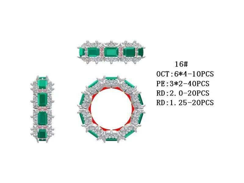 Sterling Silver Semi Mount Ring Setting Emerald OCT 6X4mm PE3x2 RD2 Eternity - Syzjewelry
