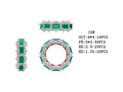 Sterling Silver Semi Mount Ring Setting Emerald OCT 6X4mm PE3x2 RD2 Eternity - Syzjewelry