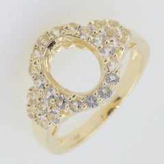 14K Yellow Gold Semi Mount Ring Setting Oval OV 10x8 Halo - Syzjewelry
