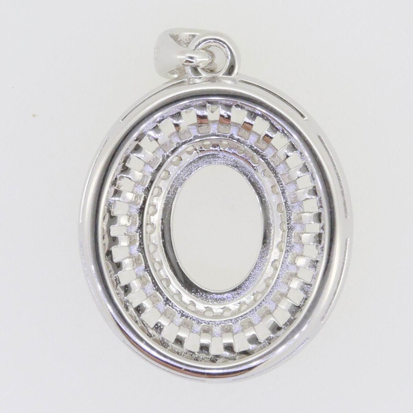 Sterling Silver Semi Mount Pendant Setting Oval OV 9x7mm Baguette Halo - Syzjewelry