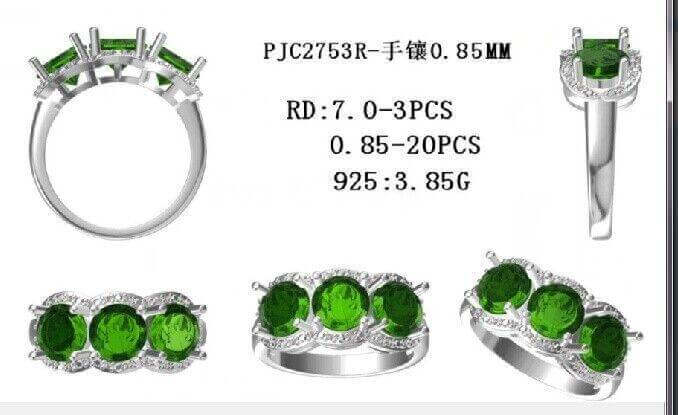 Sterling Silver Semi Mount Ring Setting Round RD 7x7mm 3 Stones Halo - Syzjewelry