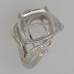 Sterling Silver Semi Mount Ring Setting Cushion CU 12x12mm Diagonal Split - Syzjewelry