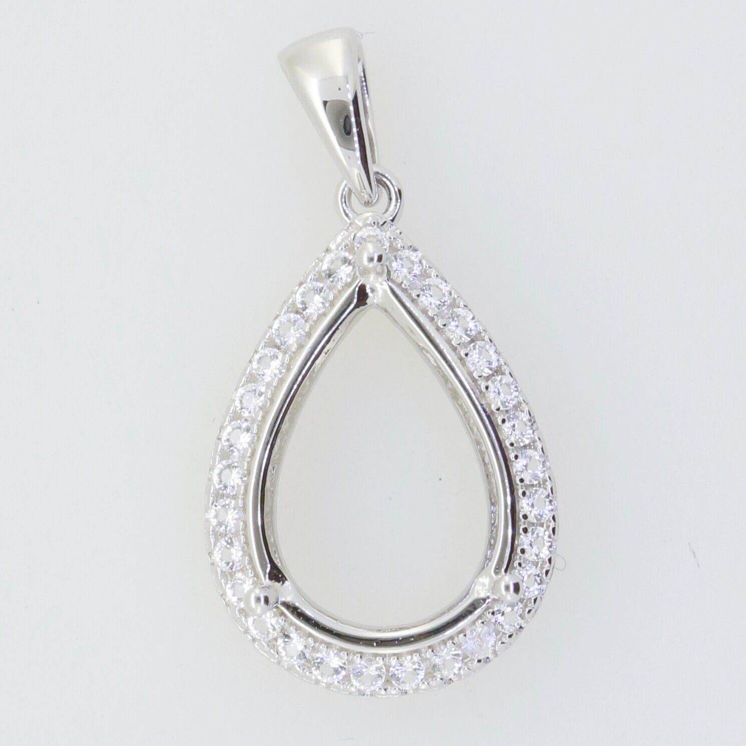 Sterling Silver Semi Mount Pendant Setting PE 14X10mm White Topaz Halo - Syzjewelry