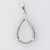 Sterling Silver Semi Mount Pendant Setting PE 14X10mm White Topaz Halo - Syzjewelry