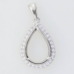 Sterling Silver Semi Mount Pendant Setting PE 14X10mm White Topaz Halo - Syzjewelry